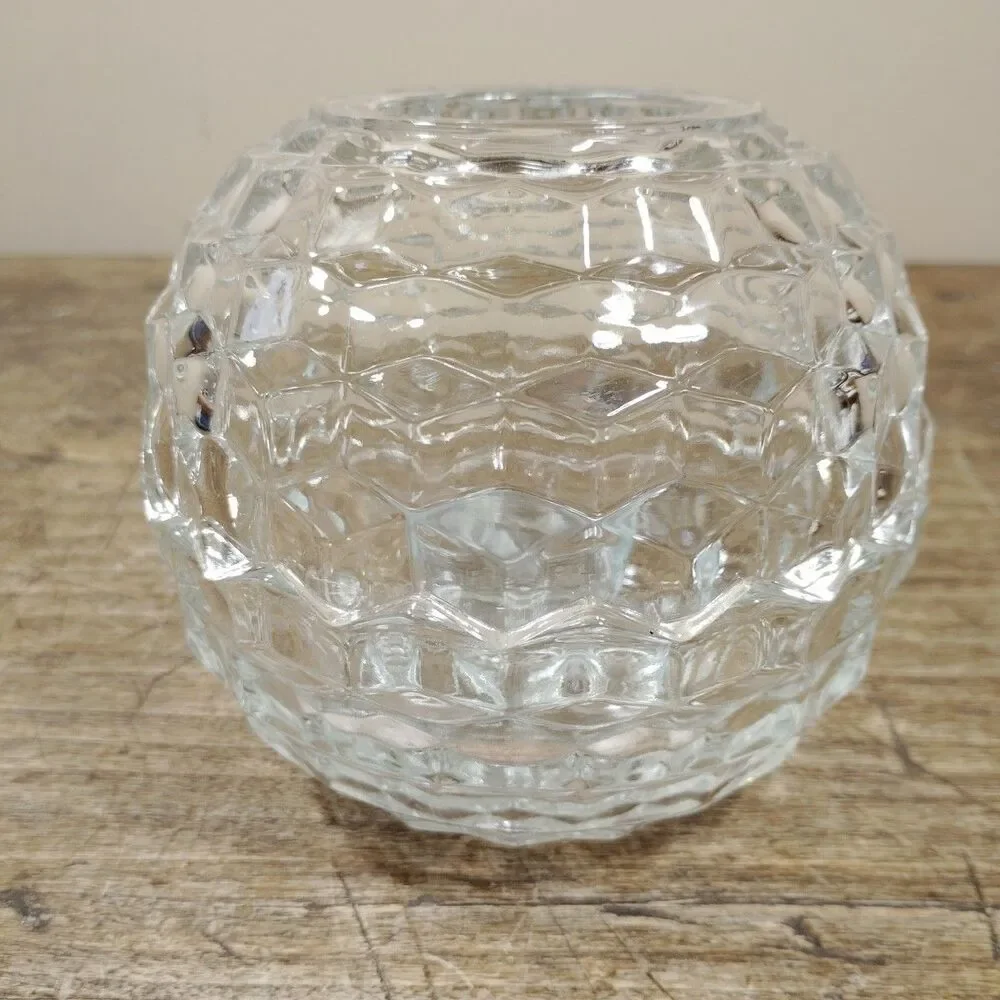 Vintage HOMCO Fairy Lamp 2pc Clear Cut Glass Round Globe Candle Holder Votive